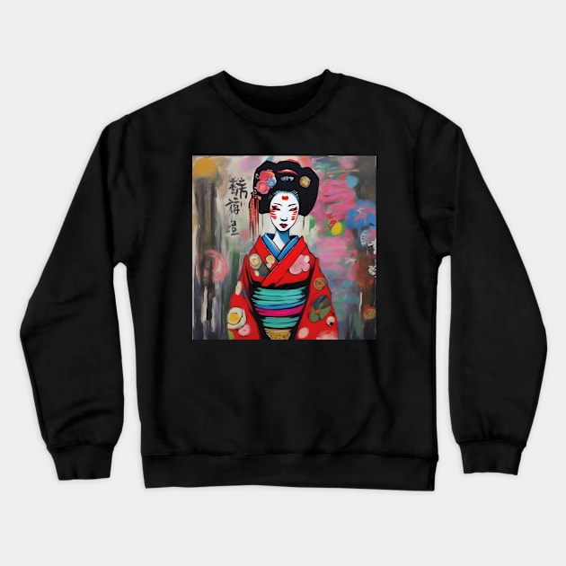 Japanese geisha with flowers Crewneck Sweatshirt by Ravenglow